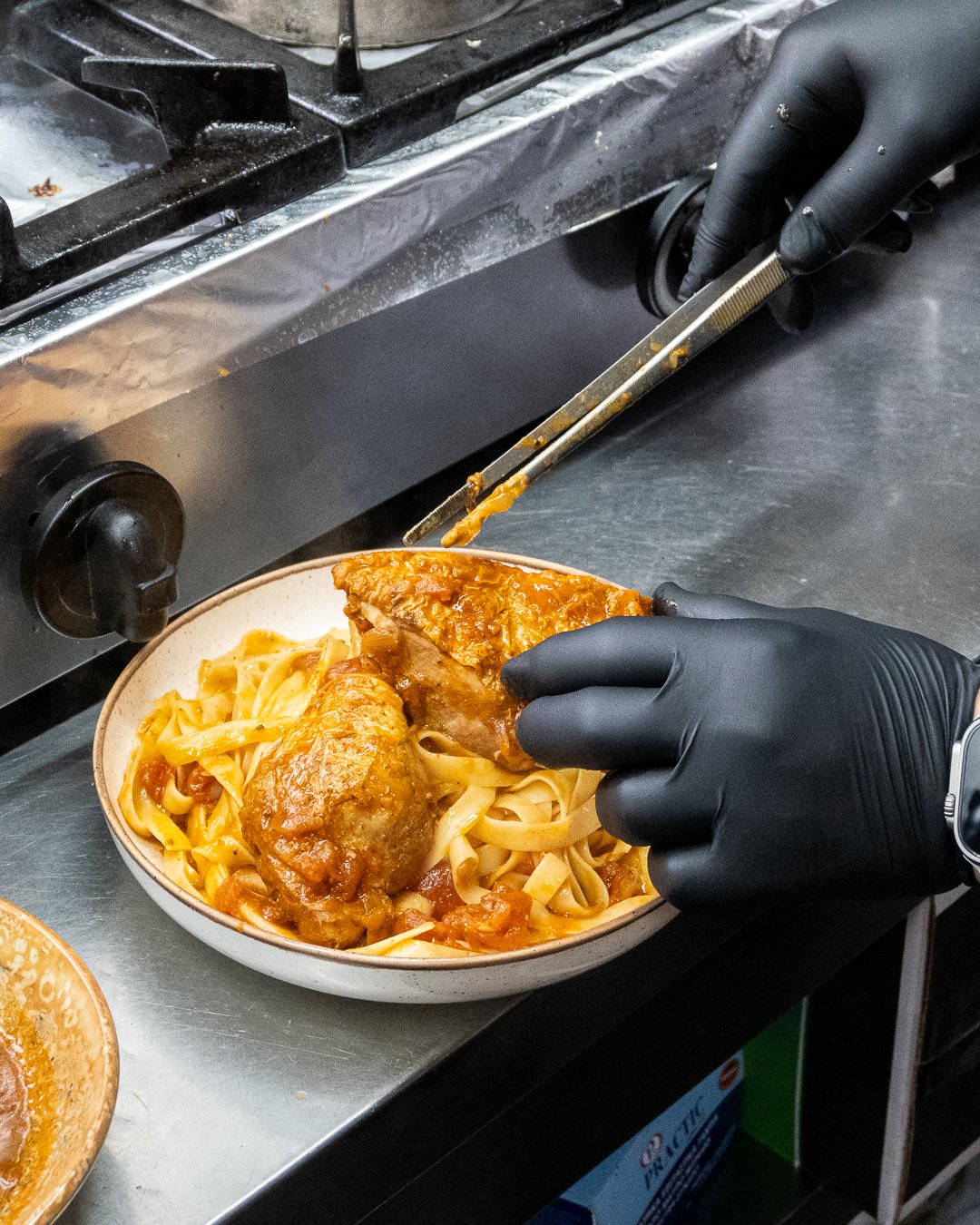 Pasta being prepared in the Yiarenis kitchen