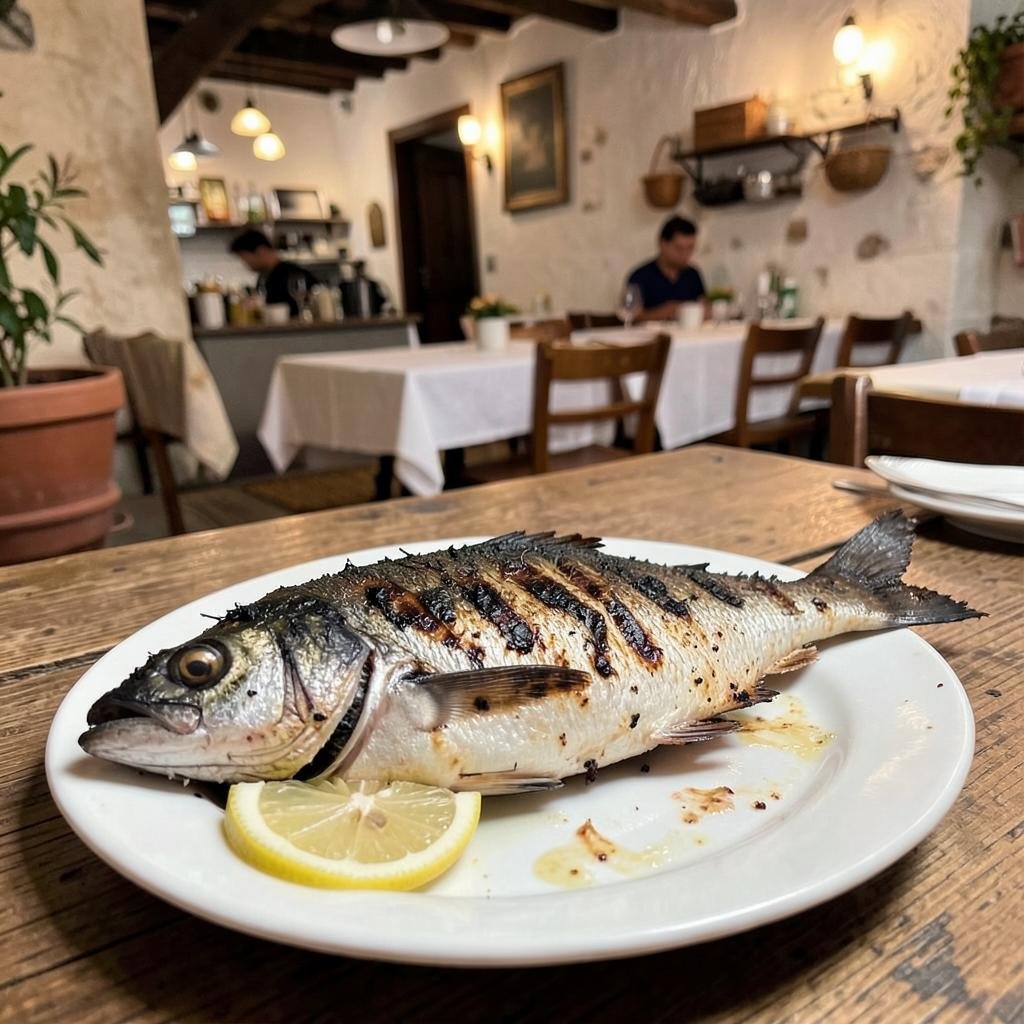 Charcoal-grilled fish with lemon
