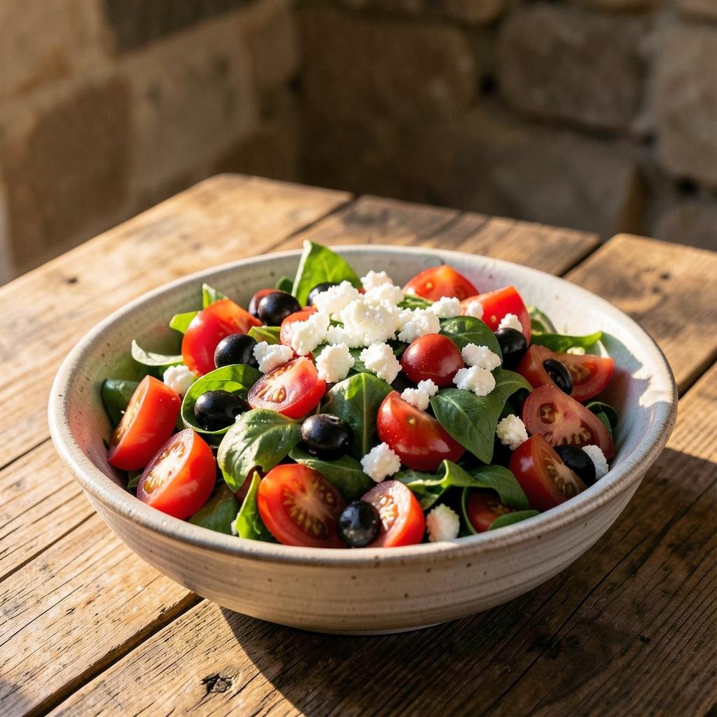 Greek salad with tomatoes, olives and feta