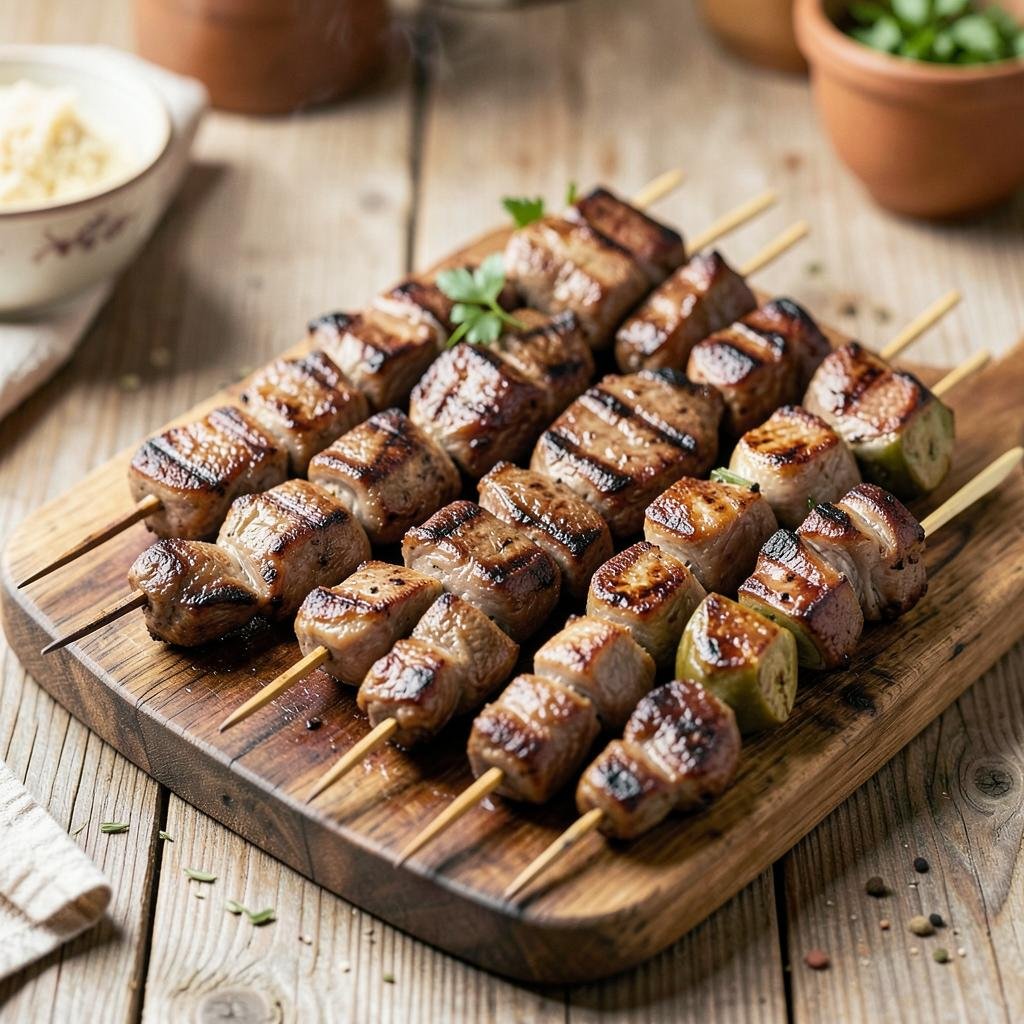 Mixed grill platter of skewers and chops